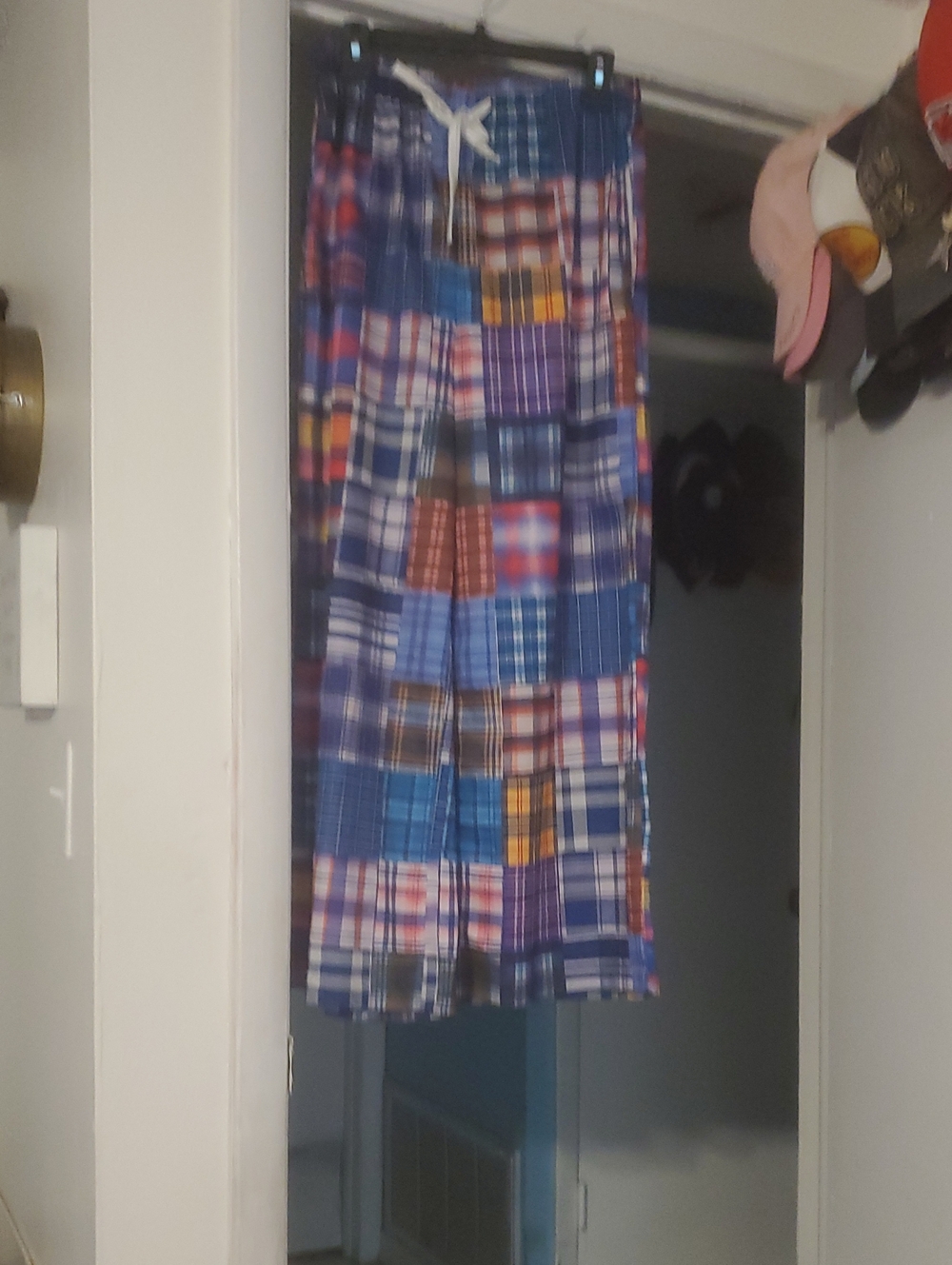 Blue Patchwork Plaid Maxi Pants For Women.